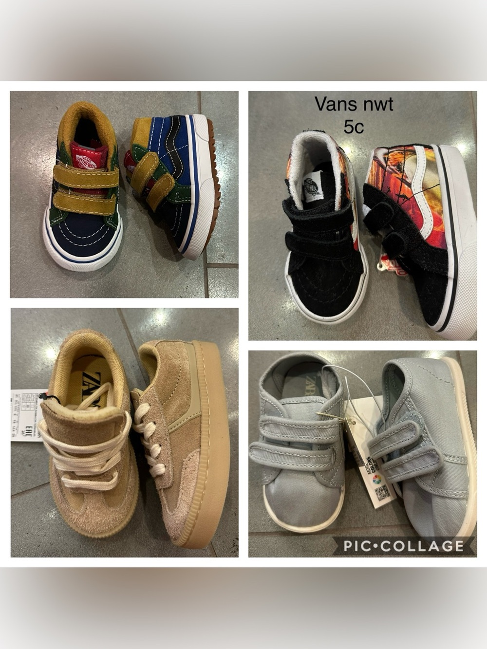 New Vans Zara 5c 5.5c Shoes Bundle 4 Pairs, Velcro Leather, Baby Wide Feet